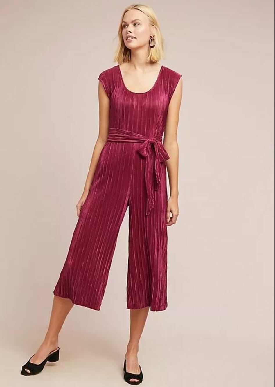 Anthropologie Maeve Sonata burgundy ribbed cap sleeve culotte jumpsuit US 0